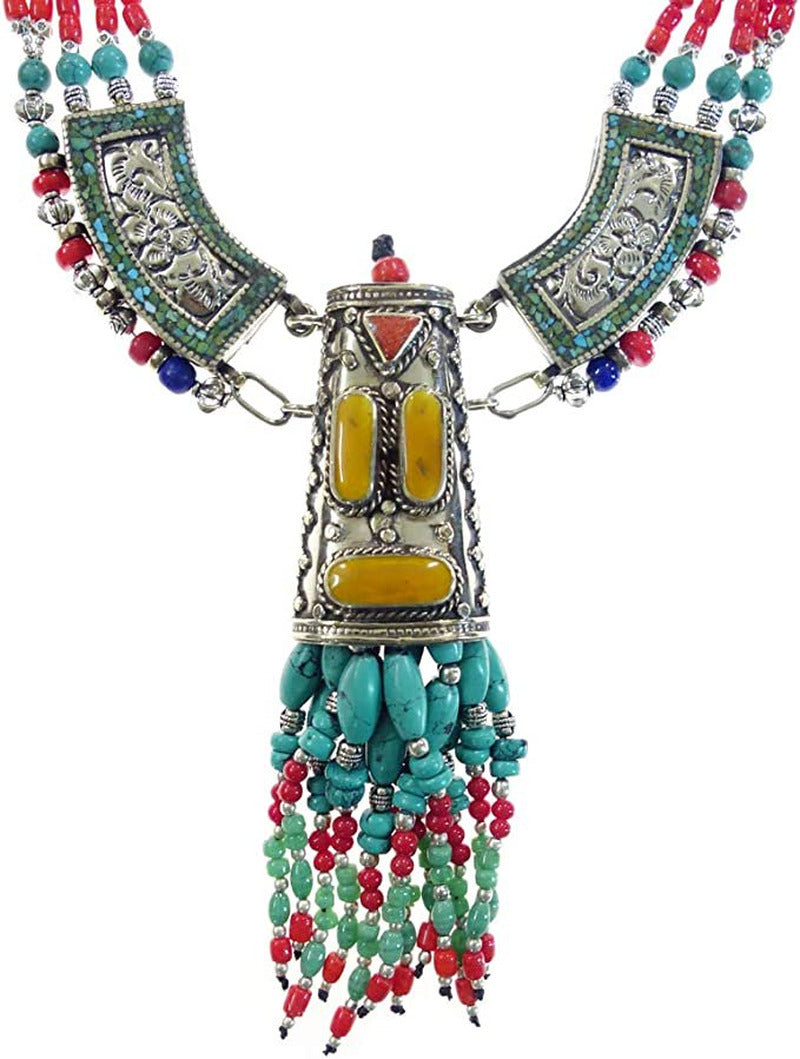 Tibetan Unique Designer Long Necklace for Women Silver Plated Handmade Fashion N