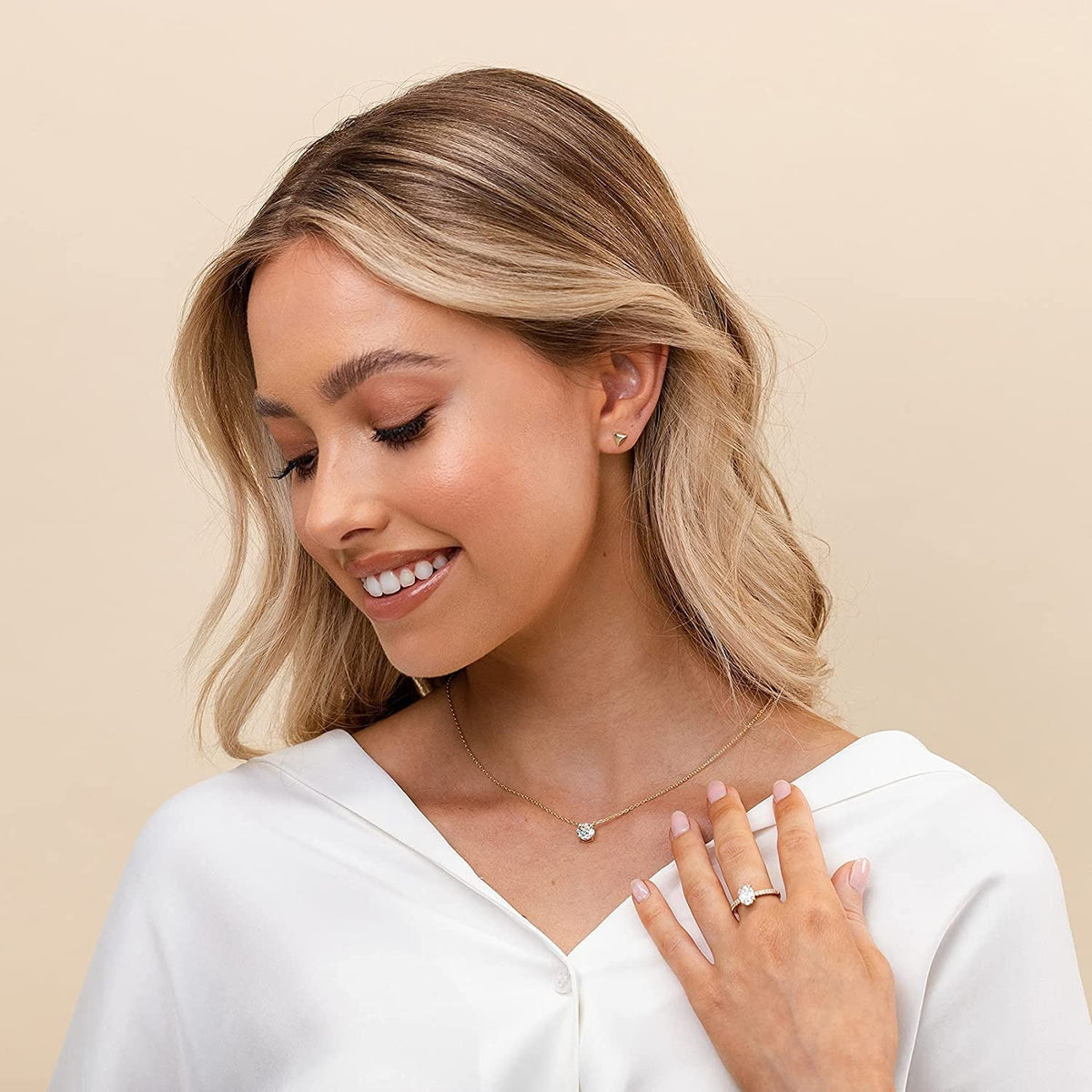 14K Gold Plated Crystal Solitaire 1.5 Carat (7.3Mm) CZ Dainty Choker Necklace |