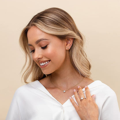 14K Gold Plated Crystal Solitaire 1.5 Carat (7.3Mm) CZ Dainty Choker Necklace |