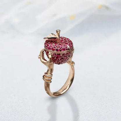 Luxury Crystal Apple Wedding Ring Unisex Punk Hip Hop Secret Compartment Rings f