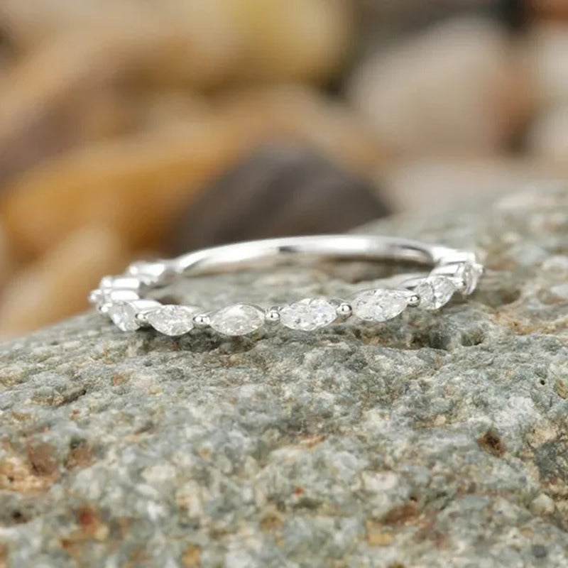 Gorgeous so Simple Shiny Marquise Diamond Ring Exquisite 925 Sterling Silver Nat