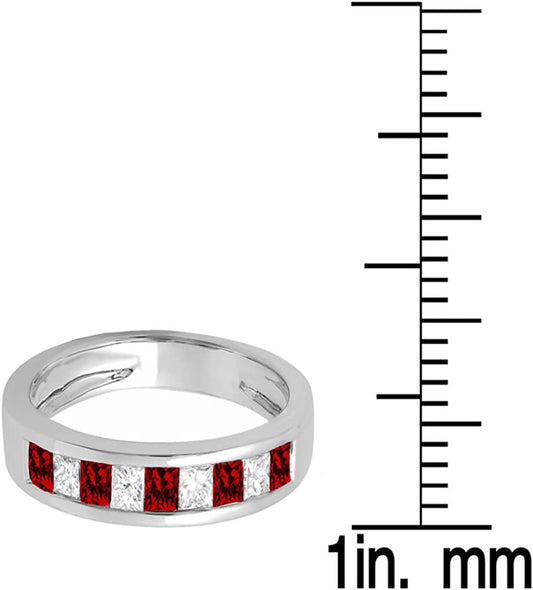10K Gold Princess Cut Garnet & White Diamond Ladies Anniversary Wedding Band Sta