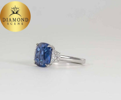 5 carat Vivid Blue Sapphire Diamond Platinum Ring