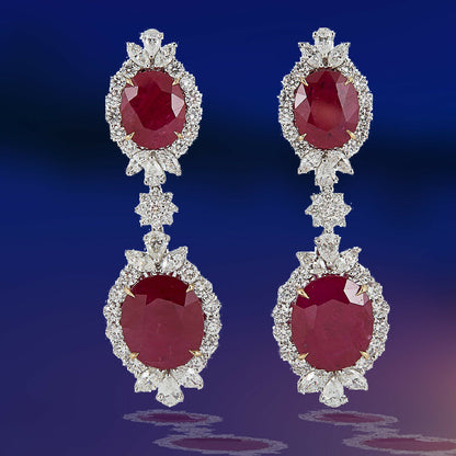 AGT SWISS CERTIFIED RUBIES 32.68CTTW ROUND MARQUISE PEAR 8.65CT DIAMOND EARRING