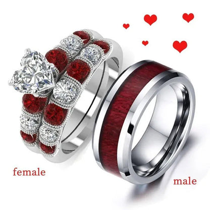 Luxury Heart Ring Sets for Women Natural Gemstones Ruby Rings Promise Rings Set