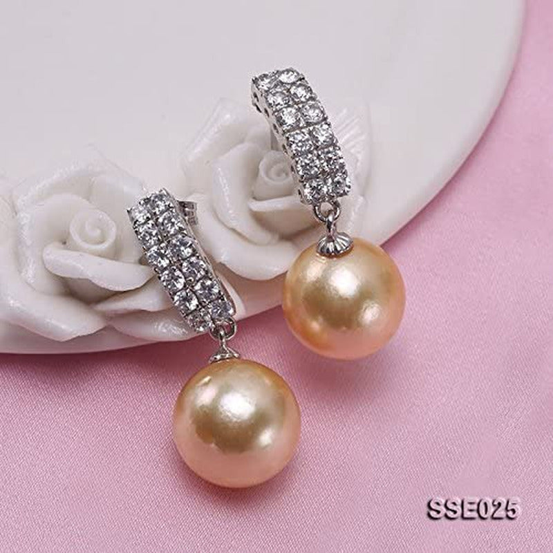 Classic Drop Earrings AAA Quality Gorgeous Genuine 12.2Mm round Golden South Sea