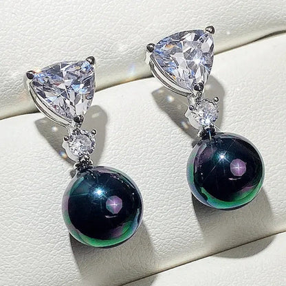 Retro Pearl Drop Earring 925 Sterling Silver 3 Prong Setting Triangle White Sapp