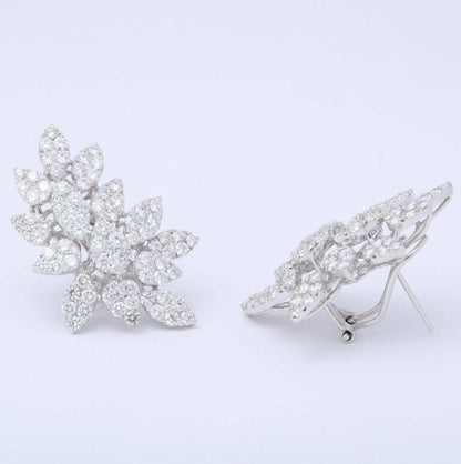 Pave Diamond Cluster Earring 6.58 carats 18 k White Gold