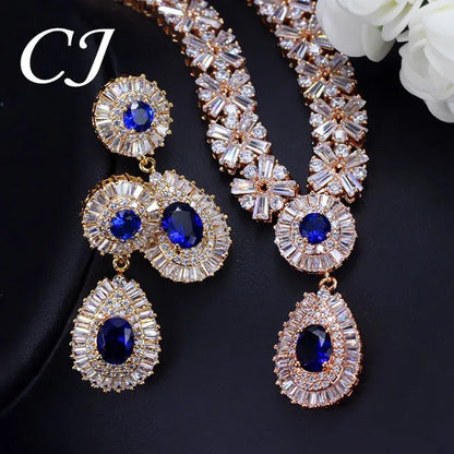 CANDICE African 18K Gold Plating Hand-Inlay CZ Diamond Pendant Necklace and Earr