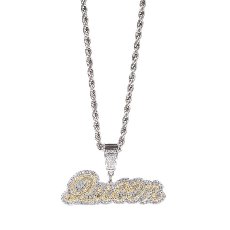 Small Custom Name Necklace Cursive Letter with Tennis Chain Cubic Zirconia