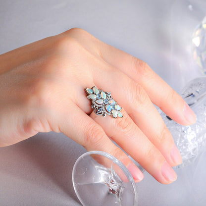 Original 925 Sterling Silver Rings for Women Natural Pear Opal Blue Topaz Gem