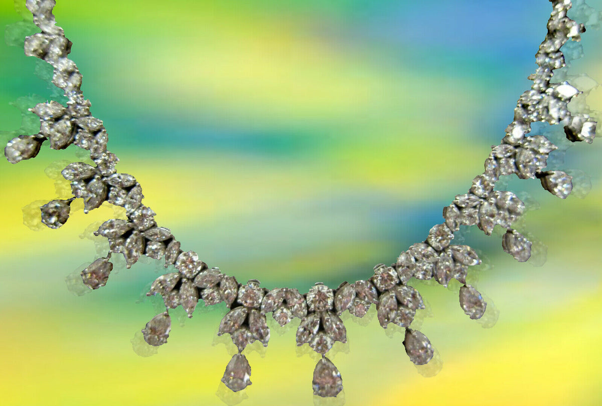 PEAR 11 DROP DIAMOND SET ROUND BRILLIANT MARQUISE SHAPE DANGLE DIAMOND NECKLACE