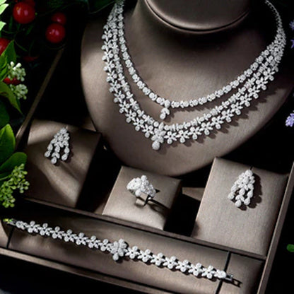 Nigeria 4Pcs Bridal Zirconia Jewelry Sets Luxury Dubai Nigeria CZ Crystal Weddin