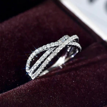 Exquisite Zircon Band Fashion 925 Silver Rings for Women Bride Proposal Engageme