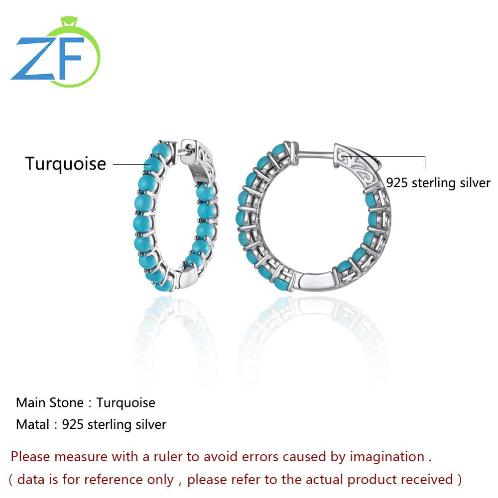 Pure 925 Sterling Silver Clip Earring 3 Carats Cabochon Cut Green Turquoise