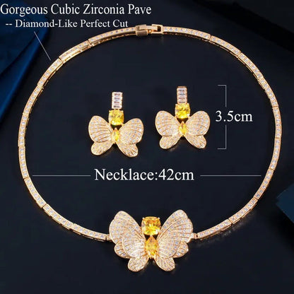 CANDICE Statement Citrine Butterfly Design Pendant Ears Choker Necklace Micro CZ