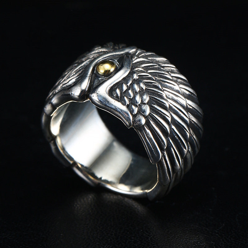 925 Sterling Silver Ring Men'S Trendy Personality Angel Wings Angel Demon Ring