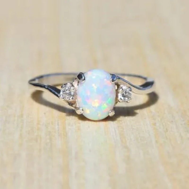 Exquisite Women'S Ring Oval Cut Fire Opal Diamond Jewelry Birthday Proposal Gift