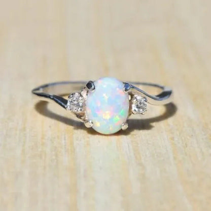 Exquisite Women'S Ring Oval Cut Fire Opal Diamond Jewelry Birthday Proposal Gift