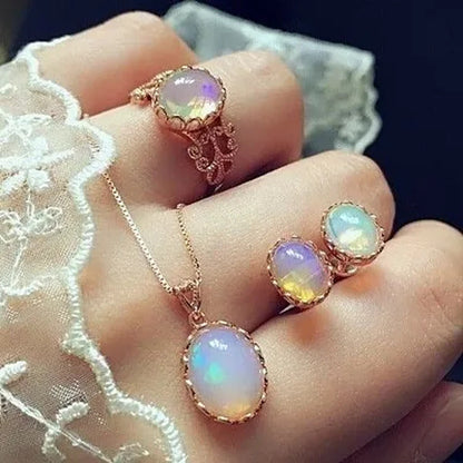 3 Pieces / Set of Natural Opal Jewelry Set Crystal Gemstone Pendant Necklace Ear