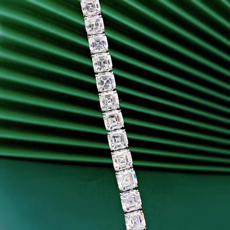 100% 925 Sterling Silver 7*7Mm Square High Carbon Diamond Pagoda Bracelet