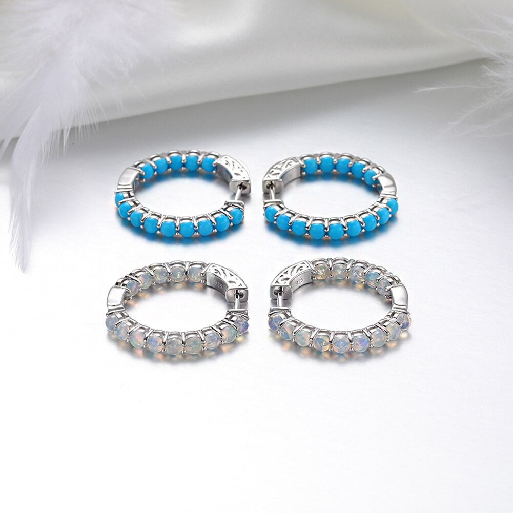 Pure 925 Sterling Silver Clip Earring 3 Carats Cabochon Cut Green Turquoise