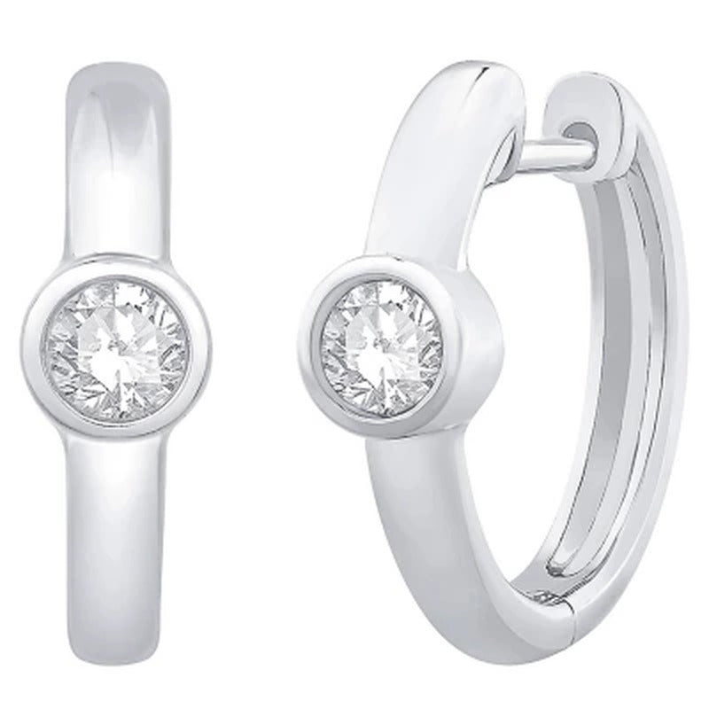 0.20 CT. TW. Diamond Bezel Huggie Hoop Earrings in 14K Gold