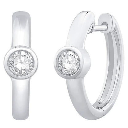0.20 CT. TW. Diamond Bezel Huggie Hoop Earrings in 14K Gold