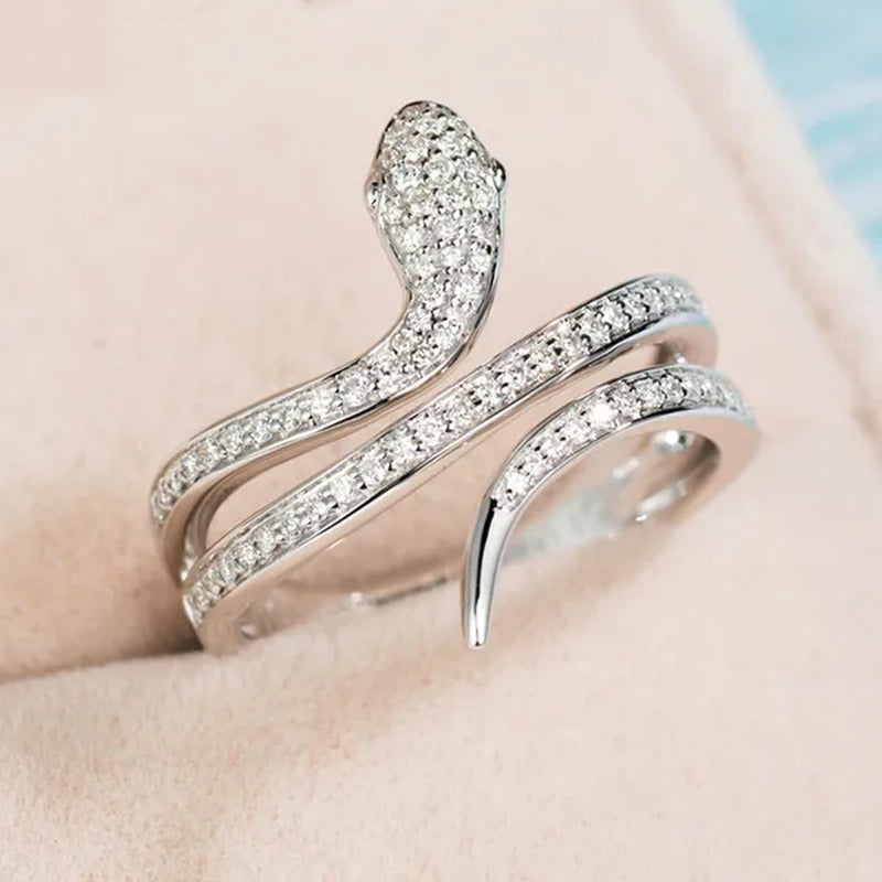 Personality Women'S Fashion 925 Sterling Silver Snake Ring Natural White Sapphir