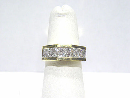DIAMOND PRINCESS SHAPE 2 ROW INVISIBLE SET DOMED MENS DIAMOND BAND DIAMOND RING