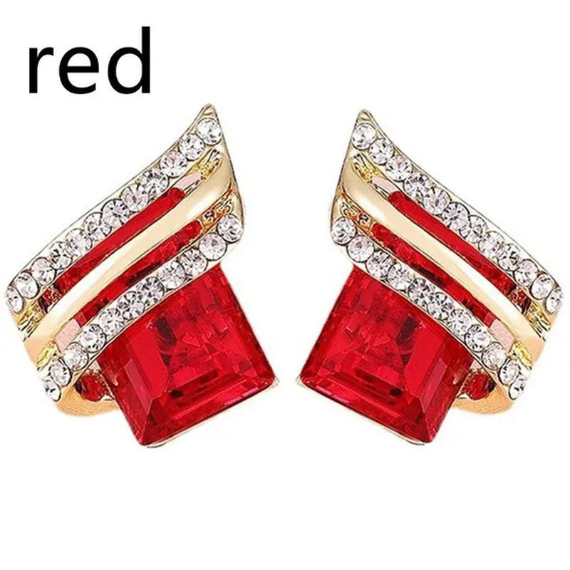 Fashion Temperament Women'S Cubic Zirconia Earrings Large Red Zircon Stud Earrin
