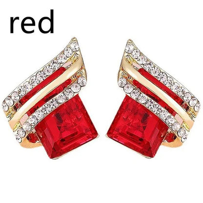 Fashion Temperament Women'S Cubic Zirconia Earrings Large Red Zircon Stud Earrin