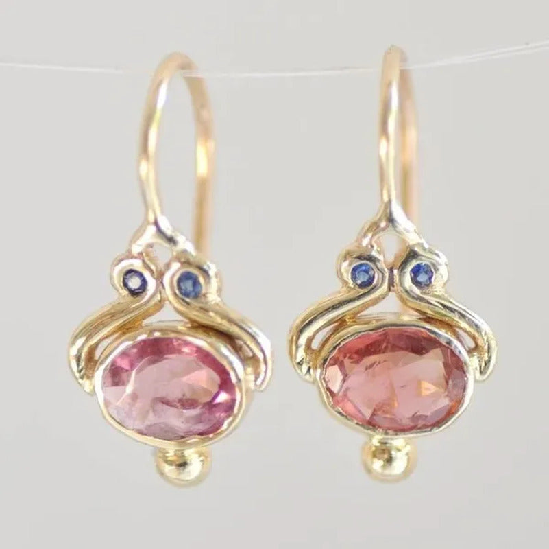 Unique Blue Sapphire Oval Pink Tourmaline Gemstone Dangle Hook Earrings Women Je