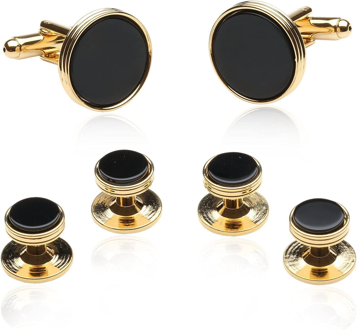 Black Onyx and Gold Tone Cufflinks and Studs with Presentation Box Unique Men Cu
