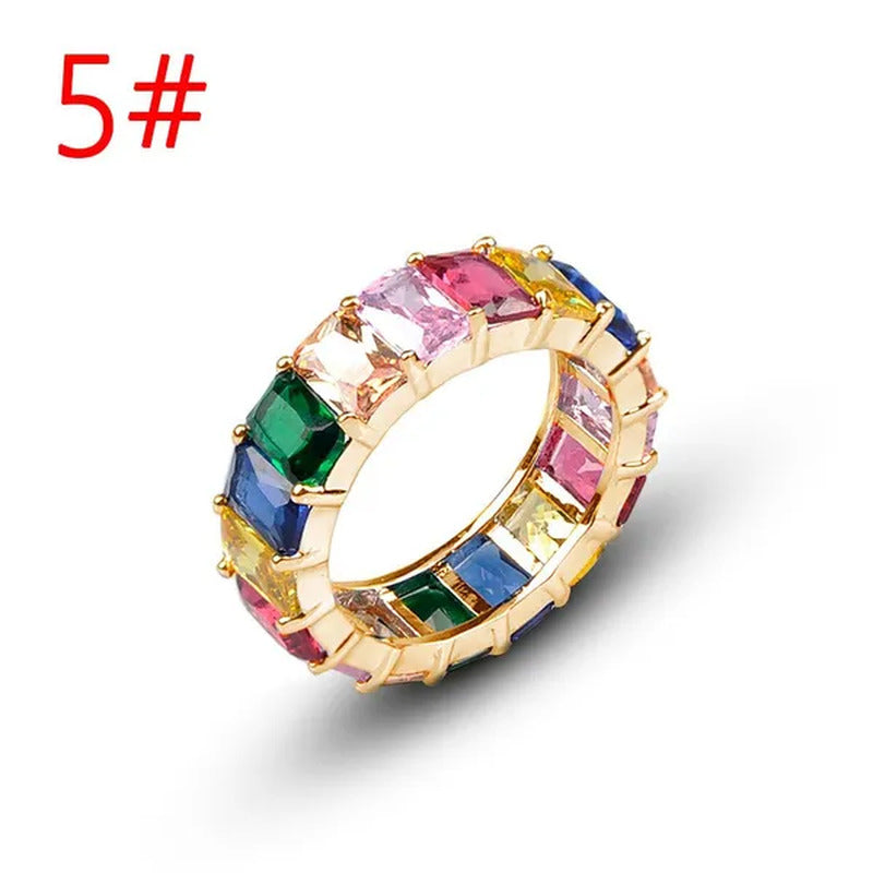 925 Silver Ring Colored Square Rainbow Ring Statement Crown Ring Natural Gemston
