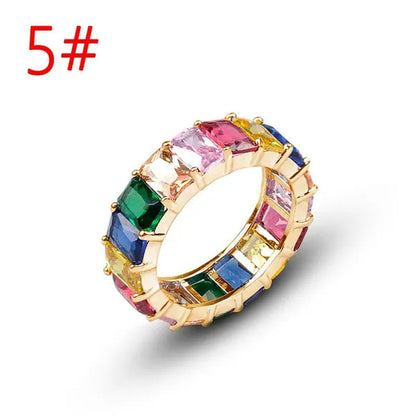 925 Silver Ring Colored Square Rainbow Ring Statement Crown Ring Natural Gemston
