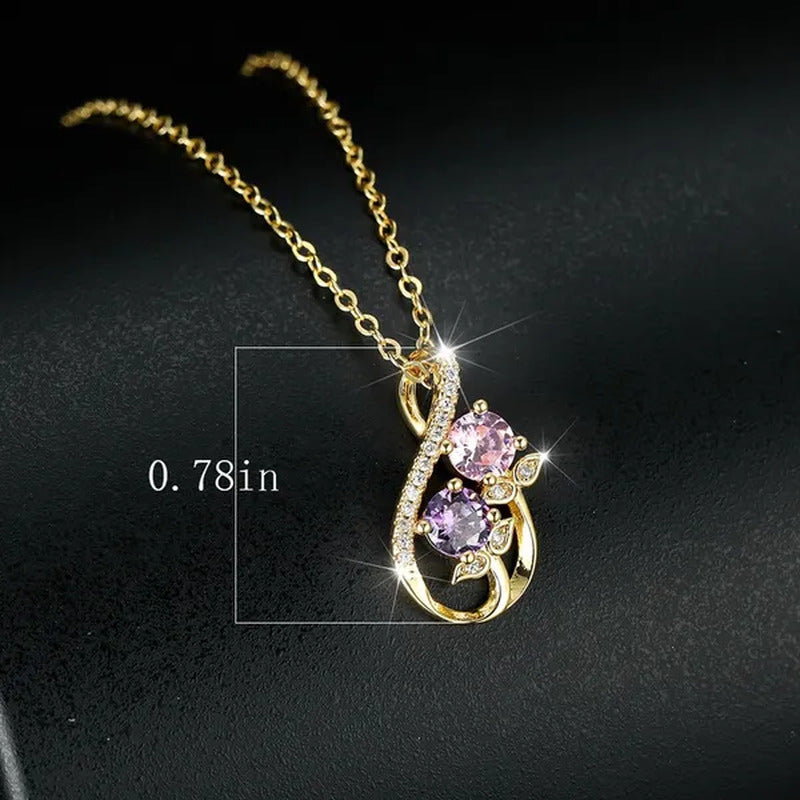 Unique 18K Gold Number Eight Pink Sapphire Tulip Pendant White Diamond Necklace