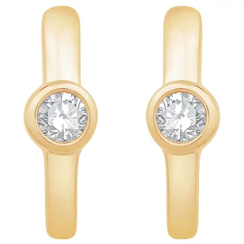 0.20 CT. TW. Diamond Bezel Huggie Hoop Earrings in 14K Gold