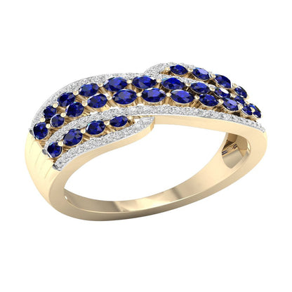 Imperial Gemstone 10K Yellow Gold Blue Sapphire 1/4 CT TW Diamond Women'S Fashio