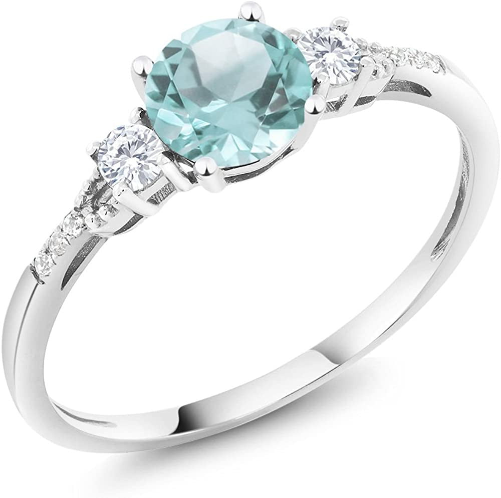 10K White Gold Sky Blue Topaz White Created Sapphire and Diamond Accent 3-Stone