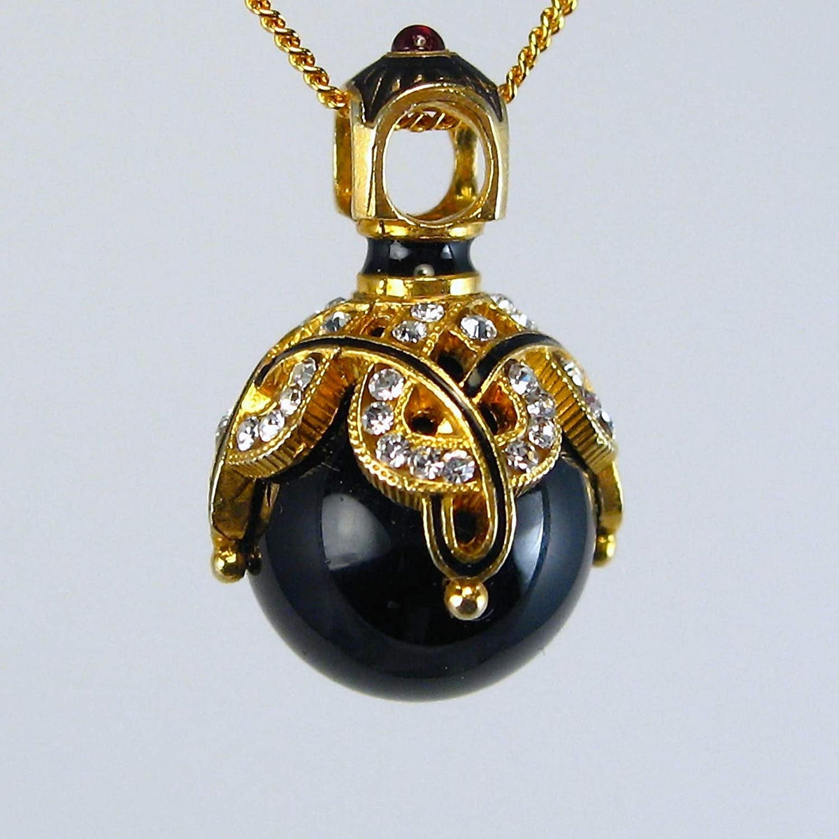 Sterling Silver Necklace Turquoise Pendant Black Diamond Crystals Enamel Genuine