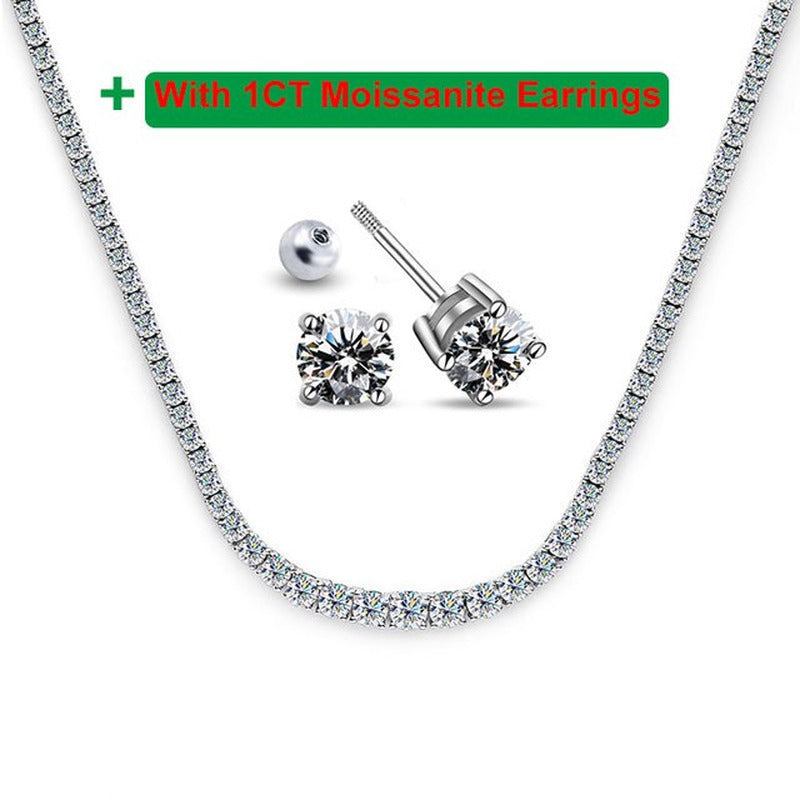 925 Sterling Silver Moissanite Tennis Necklace Diamond Luxury Plated 18K White
