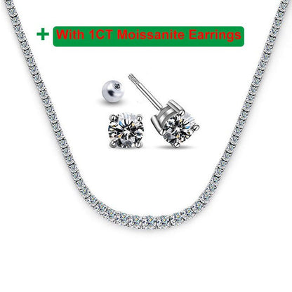 925 Sterling Silver Moissanite Tennis Necklace Diamond Luxury Plated 18K White