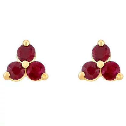 Genuine Ruby Cluster Earrings in 14K Yellow Gold