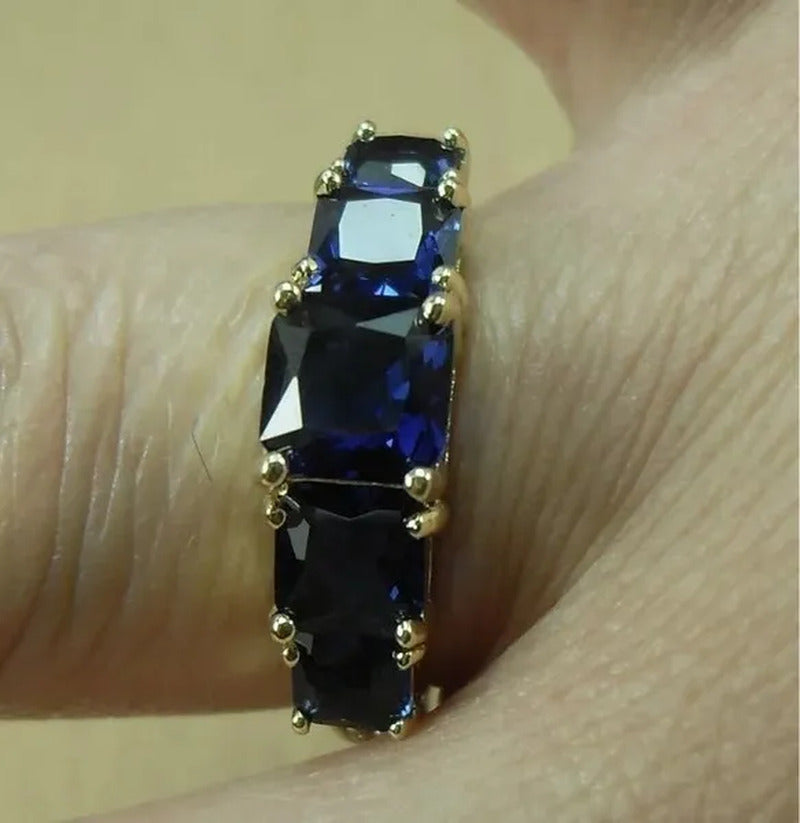 Natural 3.28CT Sapphire Diamond 14K Yellow Gold Ring Size 6-10