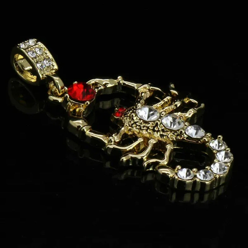 Red Ruby Scorpion Pendant 14K Gold Plated 18" Rope Choker Chain Hip Hop Style