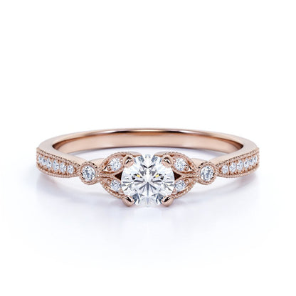 1.25 Ct - round Fire Moissanite Ring - April Birthstone - Milgrain Ring - Vintag
