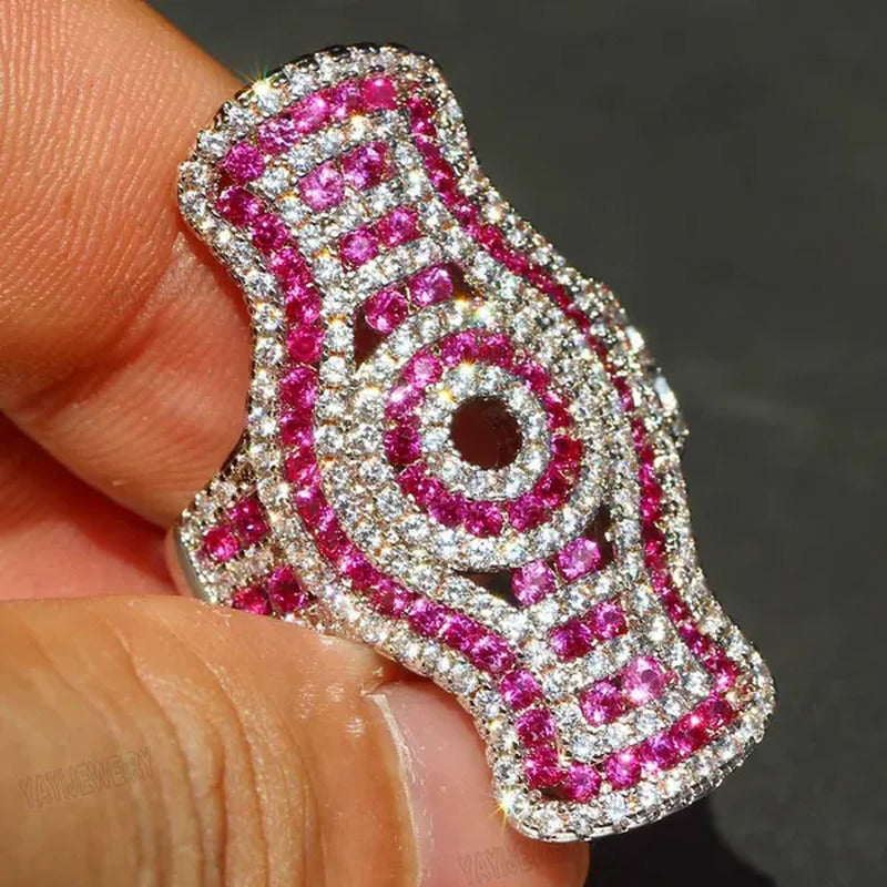 925 Silver Natural Gemstones Ring Ruby & White Sapphire Wedding Birthstone Bride