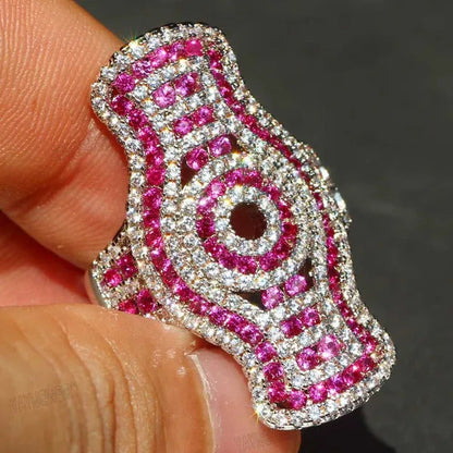 925 Silver Natural Gemstones Ring Ruby & White Sapphire Wedding Birthstone Bride