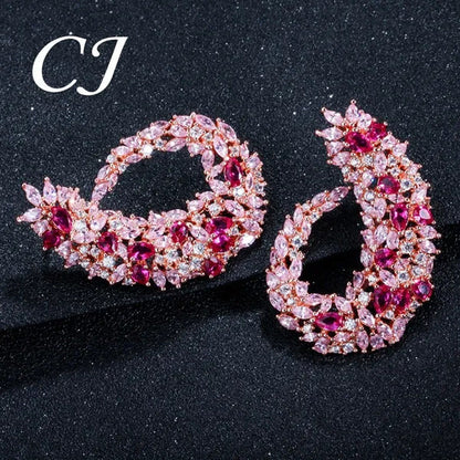 CANDICE Luxury 18K Rose Gold Plated Full Pave Multi Shape Rose Red and Pink Colo
